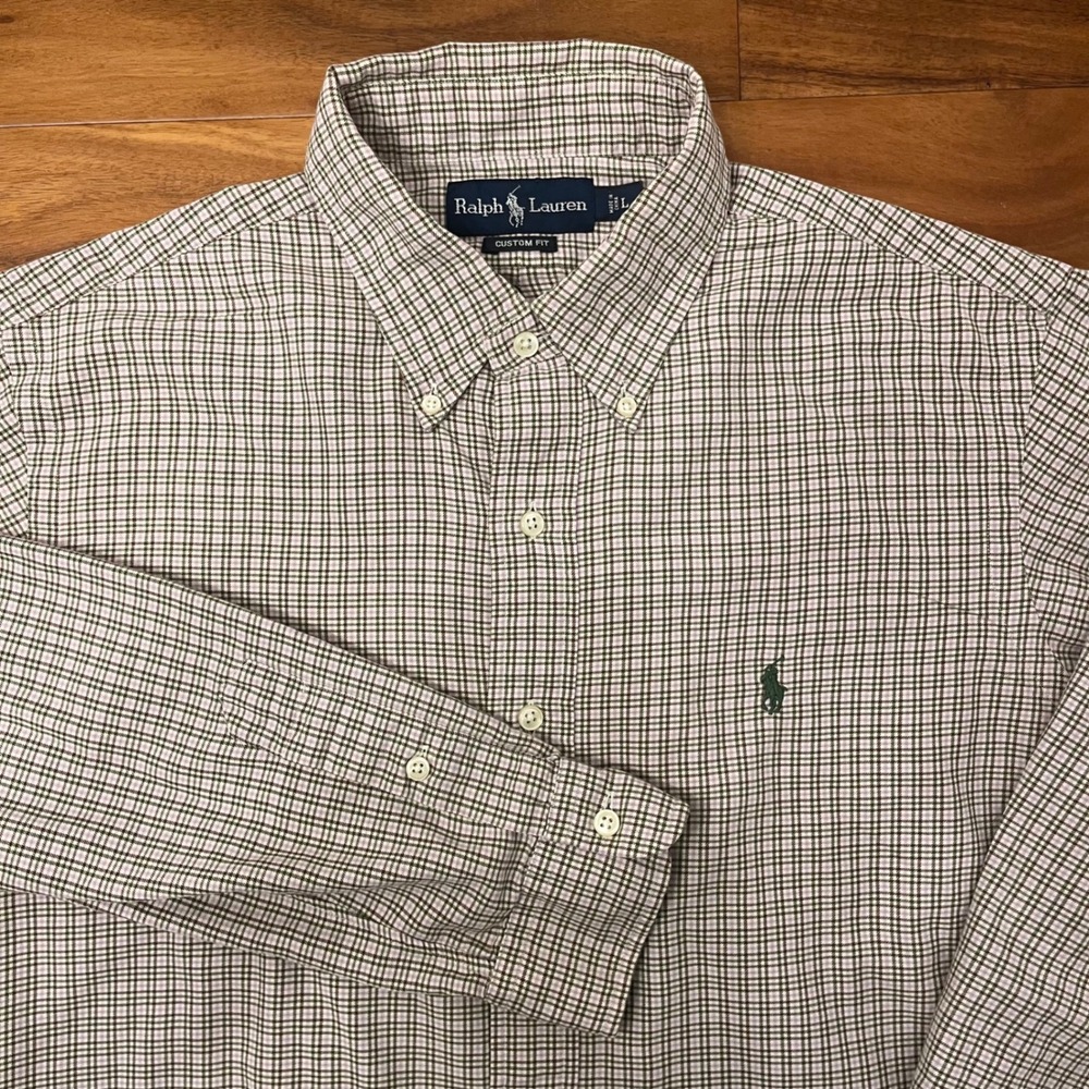 Ralph Lauren Button Down Shirt Men L Brown Purple Plaid Custom Fit Long Sleeve